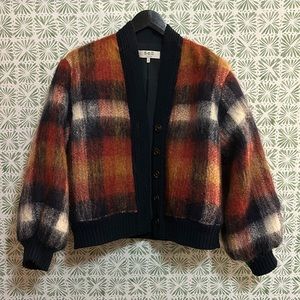 Sea Mohair Plaid Bomber Sweater Jacket